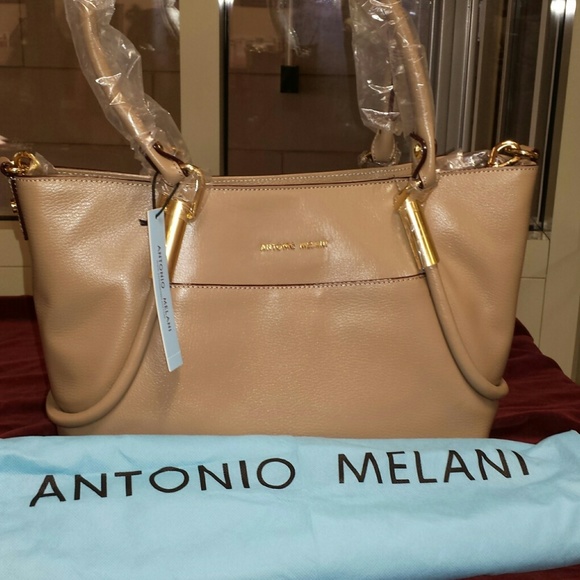 ANTONIO MELANI Handbags - Antonio Melani Rolled Edge Taupe Leather Tote